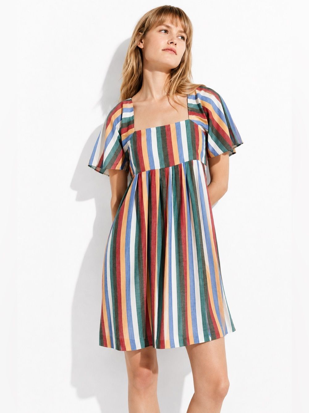Madewell Festival Stripe Square Neck Mini Dress Rainbow Babydoll Y2K Feminine S